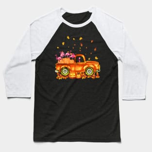 Flamingo Pumkin Car Autumn Halloween Baseball T-Shirt